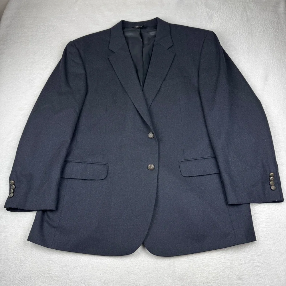 Jos. A. Bank Blazer Mens 48R Navy Blue Wool Cashmere Crest Button Sports Coat